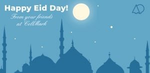 Blue illustration wishing Happy Eid Day from CellMark.