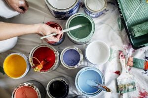 cans with color additives seen from above