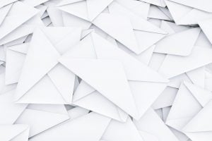 White Blank Envelope Letters Heap. 3d Rendering