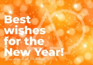 orange happy new year illustration with cellmark tree logo