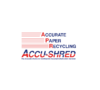 red and blue logo of accurate paper recycling and accushred